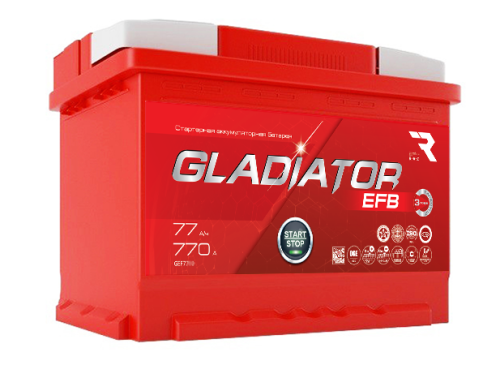 Аккумулятор GLADIATOR EFB 77Ah 770А (Start-Stop) об. пол (- +) 278x175x190 GEF7700