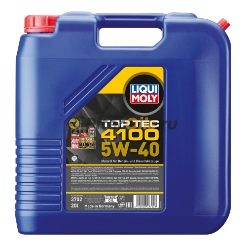 LIQUI MOLY масло моторное Top Tec 5W-40 (20л) 4100/3702