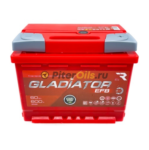 Аккумулятор GLADIATOR EFB 60 А/ч 600А об. пол (-/+) конус 242x175x190 мм