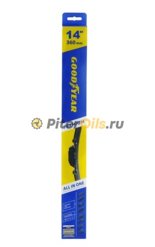 Бескаркасная щетка стеклоочистителя Goodyear PREMIUM 14"/36 cm всесезонная, 9 переходников GY000434