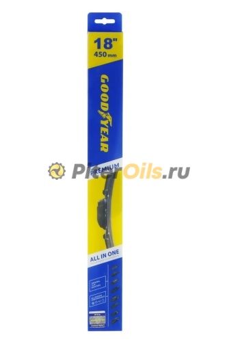 Бескаркасная щетка стеклоочистителя Goodyear PREMIUM 18"/45 cm всесезонная, 9 переходников GY000438